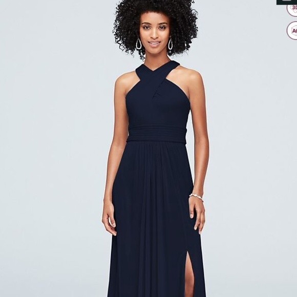 David’s Bridal Crisscross High Neck Mesh Bridesmaid Dress Marine Y Neck size 6 - Picture 1 of 9